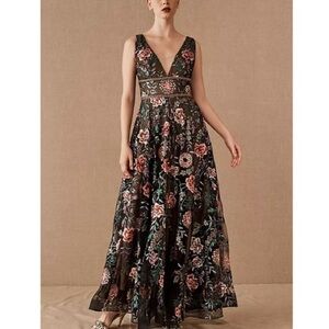 Bronx and Banco Black Floral Backless V-Neck Maxi Dress